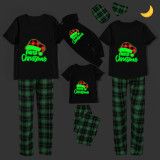 Christmas Matching Family Pajamas Luminous Glowing Christmas Hat Black Short Pajamas Set