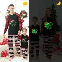 Christmas Matching Family Pajamas Luminous Glowing Cartoon Mouse Hat Red Plaids Pajamas Set