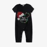 Christmas Matching Family Pajamas Luminous Glowing Cartoon Mouse Hat Black Short Pajamas Set