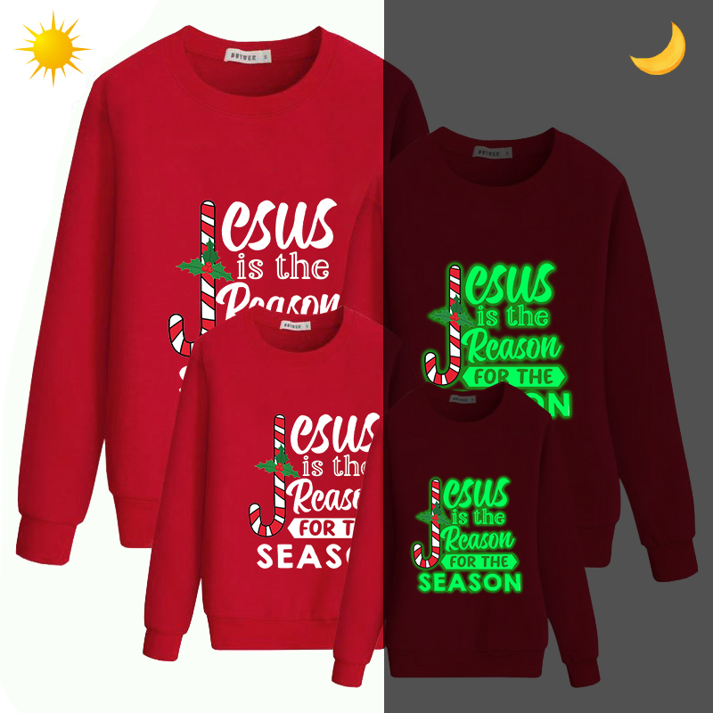 Christmas Matching Family T-shirts Luminous Glowing Jesus Is The Reason Family Sweatshirt