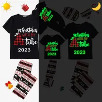 2023 Christmas Matching Family Pajamas Luminous Glowing Christmas with My Tube Black Short Pajamas Set