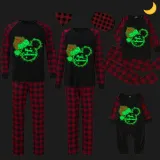 Christmas Matching Family Pajamas Luminous Glowing Cartoon Mouse Hat Red Plaids Pajamas Set
