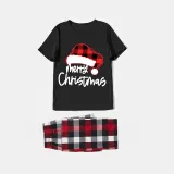 Christmas Matching Family Pajamas Luminous Glowing Christmas Hat Black Short Pajamas Set