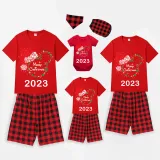 2023 Christmas Matching Family Pajamas Luminous Glowing Cartoon Mouse Hat Red Short Pajamas Set