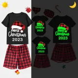 2023 Christmas Matching Family Pajamas Luminous Glowing Christmas Hat Red Pajamas Set