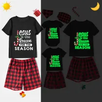Christmas Matching Family Pajamas Luminous Glowing Jesus Is The Reason Red Short Pajamas Set