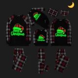 Christmas Matching Family Pajamas Luminous Glowing Christmas Hat Red Plaids Pajamas Set