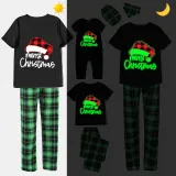 Christmas Matching Family Pajamas Luminous Glowing Christmas Hat Black Short Pajamas Set