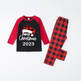 2023 Christmas Matching Family Pajamas Luminous Glowing Christmas Hat Red Plaids Pajamas Set