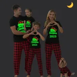 2023 Christmas Matching Family Pajamas Luminous Glowing Christmas Hat Red Pajamas Set