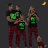 2023 Christmas Matching Family Pajamas Luminous Glowing Cartoon Mouse Hat Red Short Pajamas Set