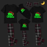 Christmas Matching Family Pajamas Luminous Glowing Christmas Hat Black Short Pajamas Set