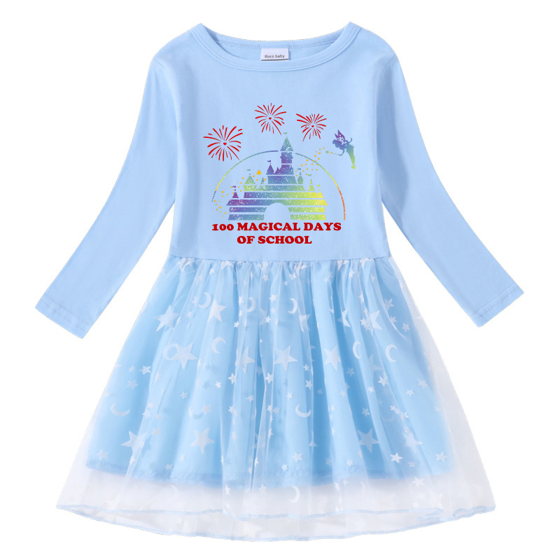 Girls Yarn Skirt 100 Magical Days Cartoon Mouse Castle Long And Short Sleeve Dress