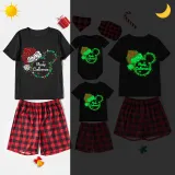 Christmas Matching Family Pajamas Luminous Glowing Cartoon Mouse Hat Red Short Pajamas Set
