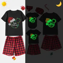Christmas Matching Family Pajamas Luminous Glowing Cartoon Mouse Hat Red Short Pajamas Set