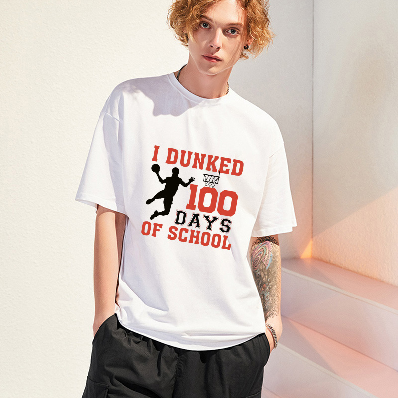Youth Tops Happy 100 Days of School I Dunked Basketball Sports High School Students T-shirts