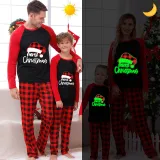 Christmas Matching Family Pajamas Luminous Glowing Christmas Hat Red Plaids Pajamas Set