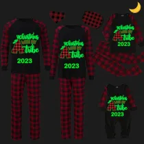 2023 Christmas Matching Family Pajamas Luminous Glowing Christmas with My Tube Red Plaids Pajamas Set