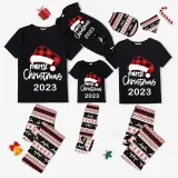 2024 Christmas Matching Family Pajamas Luminous Glowing Christmas Hat Black Short Pajamas Set