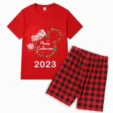 2023 Christmas Matching Family Pajamas Luminous Glowing Cartoon Mouse Hat Red Short Pajamas Set