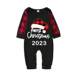 2023 Christmas Matching Family Pajamas Luminous Glowing Christmas Hat Black Pajamas Set