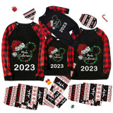 2023 Christmas Matching Family Pajamas Luminous Glowing Cartoon Mouse Hat Red Plaids Pajamas Set