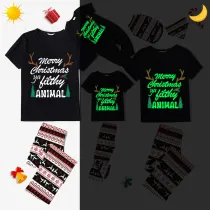 Christmas Matching Family Pajamas Luminous Glowing Christmas Tree Antler Black Short Pajamas Set