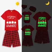 Christmas Matching Family Pajamas Luminous Glowing Hanging with My Gnomies Red Short Pajamas Set