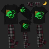 Christmas Matching Family Pajamas Luminous Glowing Cartoon Mouse Hat Black Short Pajamas Set
