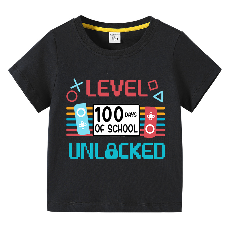 Toddler Kids Boys Tops Level 100 Days of School Unlocked Boy Students T-shirts