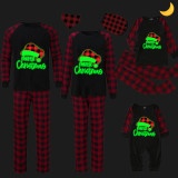 Christmas Matching Family Pajamas Luminous Glowing Christmas Hat Black Pajamas Set
