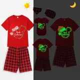 Christmas Matching Family Pajamas Luminous Glowing Cartoon Mouse Hat Red Short Pajamas Set