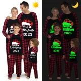 2023 Christmas Matching Family Pajamas Luminous Glowing Christmas Hat Black Pajamas Set