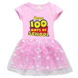 Girls Yarn Skirt Happy 100 Days of School Slogan Long And Short Sleeve Dress