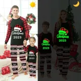 2023 Christmas Matching Family Pajamas Luminous Glowing Christmas Hat Black Pajamas Set