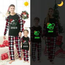 Christmas Matching Family Pajamas Luminous Glowing Cartoon Mouse Black Short Red Pajamas Set
