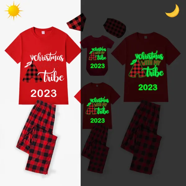 2023 Christmas Matching Family Pajamas Luminous Glowing Christmas with My Tube Red Short Pajamas Set