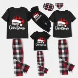 Christmas Matching Family Pajamas Luminous Glowing Christmas Hat Black Short Pajamas Set