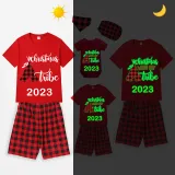 2023 Christmas Matching Family Pajamas Luminous Glowing Christmas with My Tube Red Short Pajamas Set