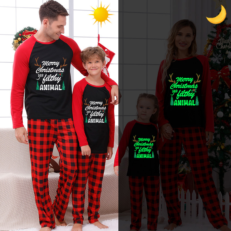 Christmas Matching Family Pajamas Luminous Glowing Christmas Tree Antler Red Pajamas Set