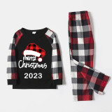 2023 Christmas Matching Family Pajamas Luminous Glowing Christmas Hat Red Plaids Pajamas Set