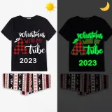 2023 Christmas Matching Family Pajamas Luminous Glowing Christmas with My Tube Black Short Pajamas Set