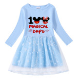 Girls Yarn Skirt 100 Magical Days Cartoon Mouse Long And Short Sleeve Dress