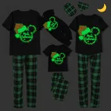 Christmas Matching Family Pajamas Luminous Glowing Cartoon Mouse Hat Black Short Pajamas Set