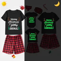 Christmas Matching Family Pajamas Luminous Glowing Christmas Tree Antler Red Short Pajamas Set