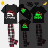Christmas Matching Family Pajamas Luminous Glowing Christmas Hat Black Short Pajamas Set