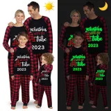 2023 Christmas Matching Family Pajamas Luminous Glowing Christmas with My Tube Red Plaids Pajamas Set