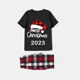 2024 Christmas Matching Family Pajamas Luminous Glowing Christmas Hat Black Short Pajamas Set
