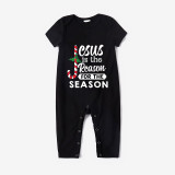 Christmas Matching Family Pajamas Luminous Glowing Jesus Is The Reason Black Short Pajamas Set