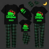 2024 Christmas Matching Family Pajamas Luminous Glowing Christmas Hat Black Short Pajamas Set